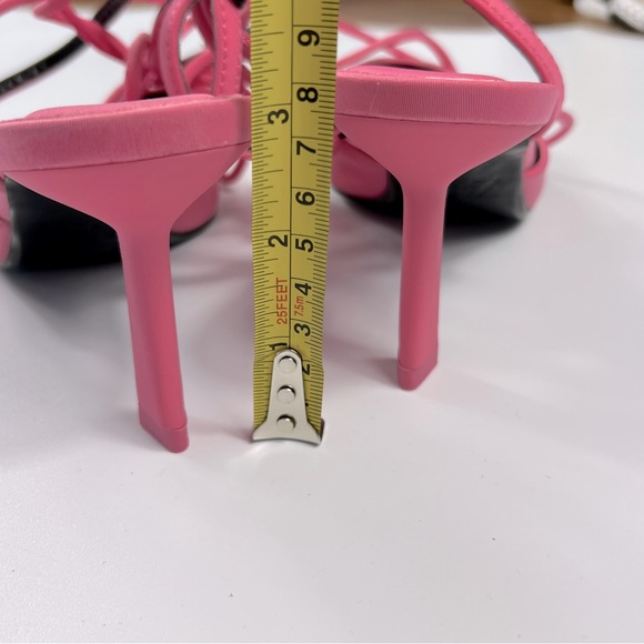 ZARA Pink Fabric Lace Up Strappy Pointed Toe Heel Slingback Sandals 6.5 (37) NWT - Picture 8 of 12